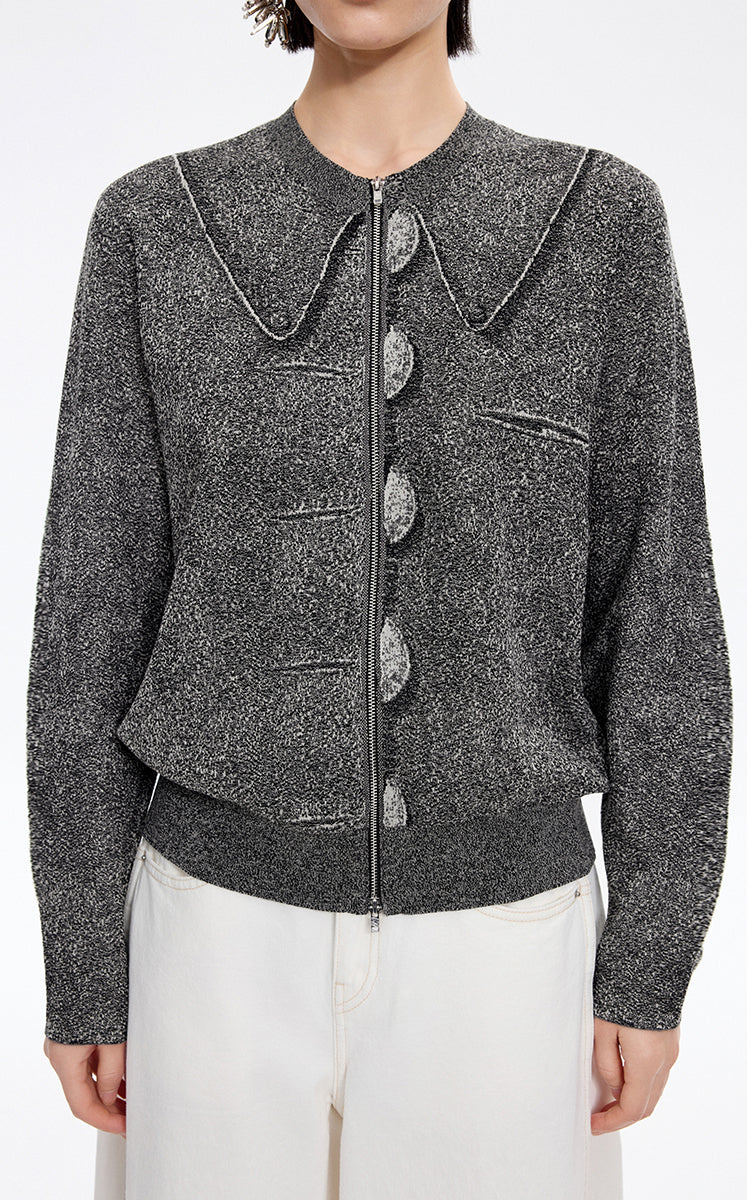 سويتير / JNBY قماش جاكوارد كارديغان مفتوح لونجلاين