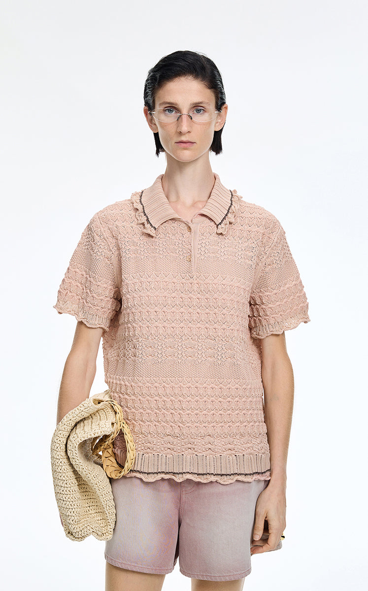 Sweater / JNBY Cotton Jacquard Short Sleeves Pullover