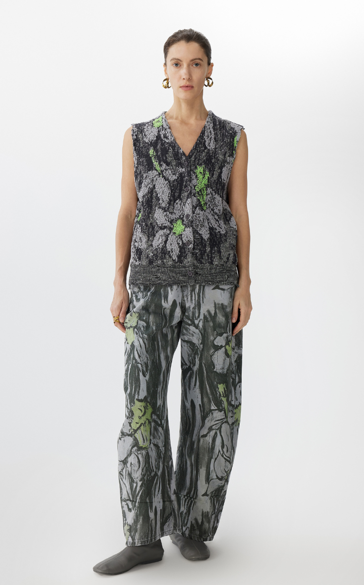 Sweater / JNBY Floral Loose-Fit Knit Vest Green-Grey
