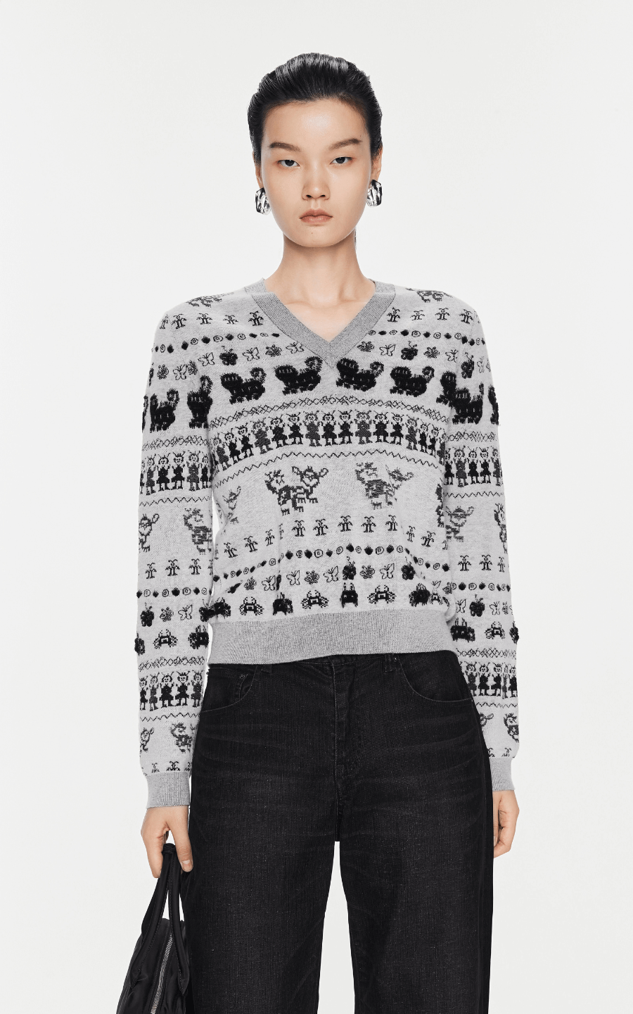 Sweater / JNBY Intarsia-Knitted V-Neck Jumper