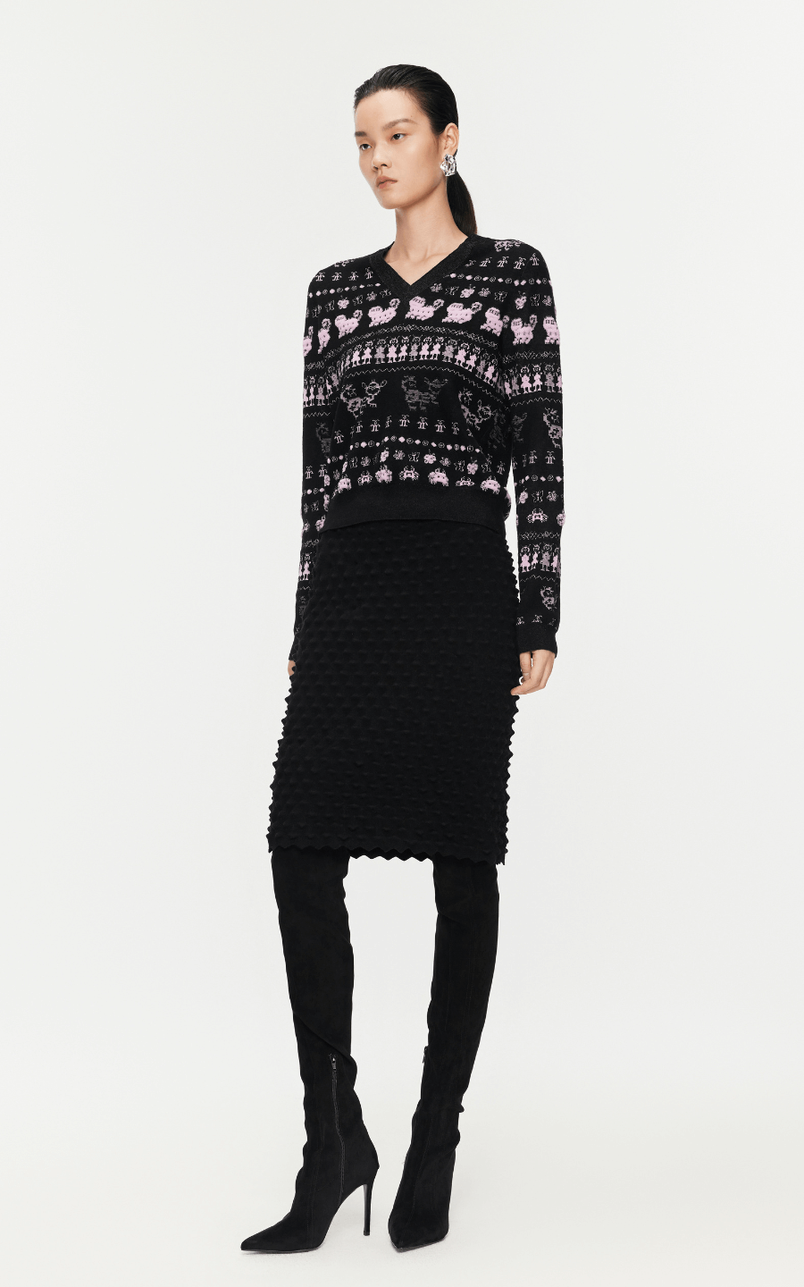 Sweater / JNBY Intarsia-Knitted V-Neck Jumper