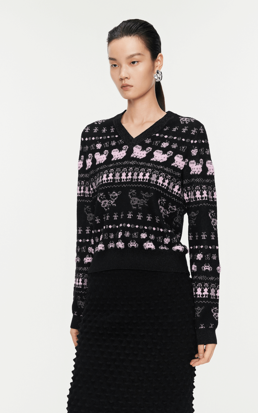 Sweater / JNBY Intarsia-Knitted V-Neck Jumper