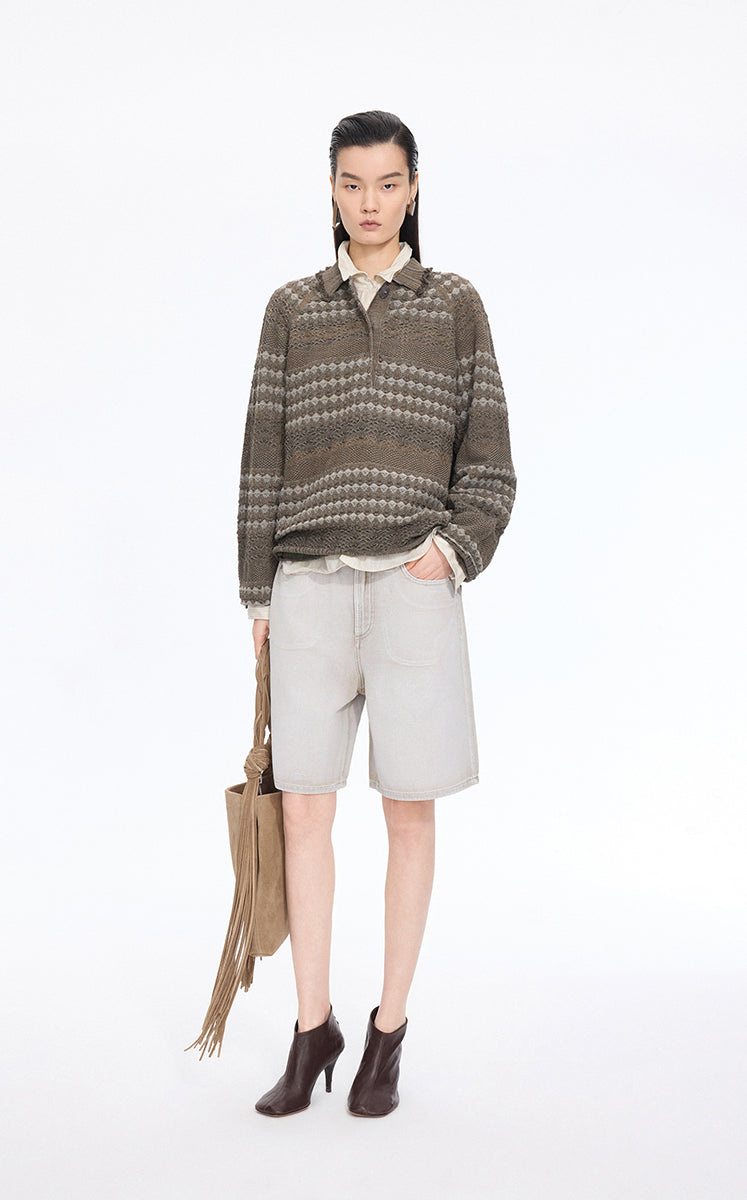 Sweater / JNBY Jacquard Raglan Cotton Blend Sweater