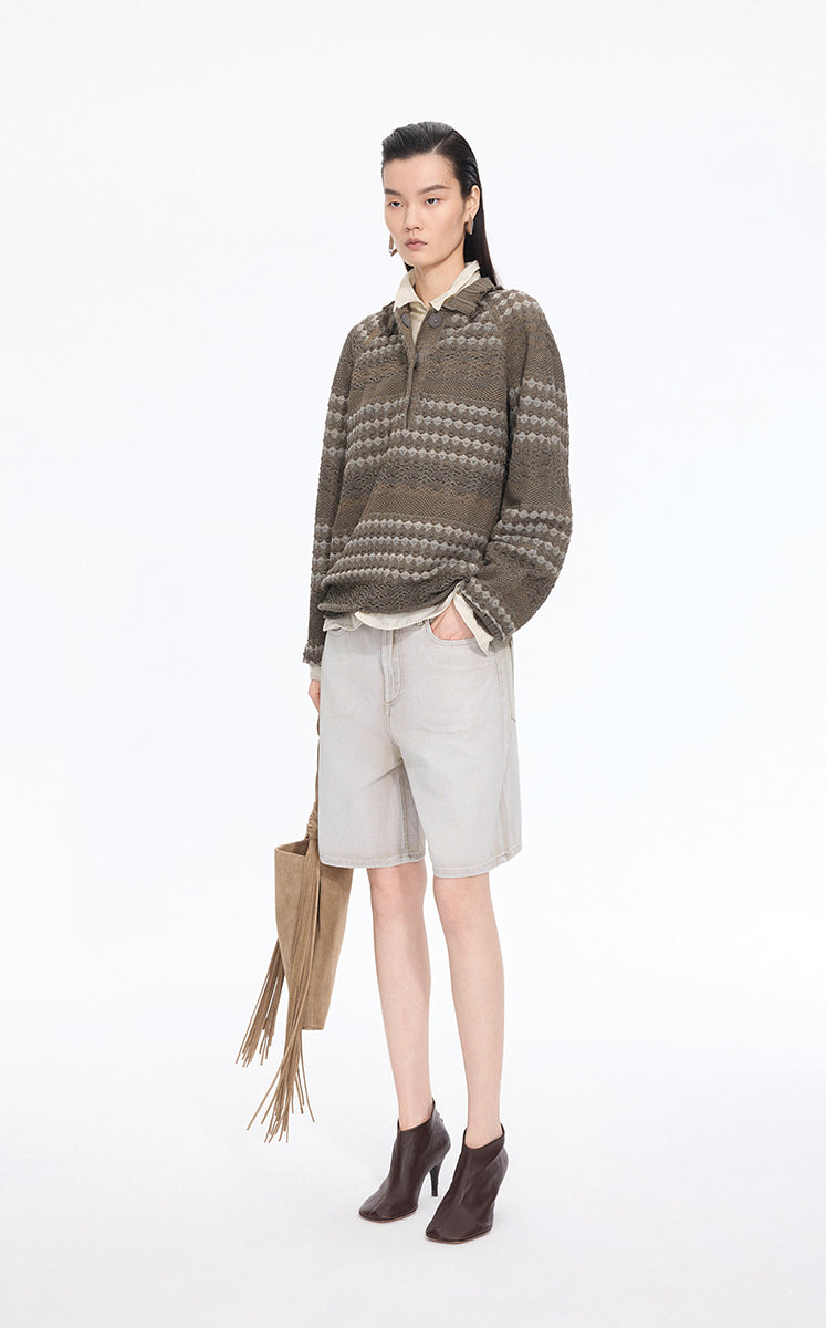 Sweater / JNBY Jacquard Raglan Cotton Blend Sweater