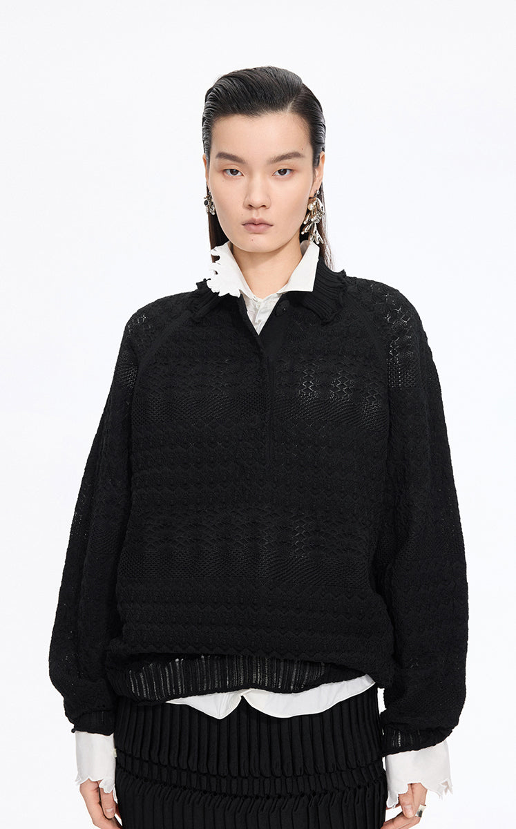 Sweater / JNBY Jacquard Raglan Cotton Blend Sweater