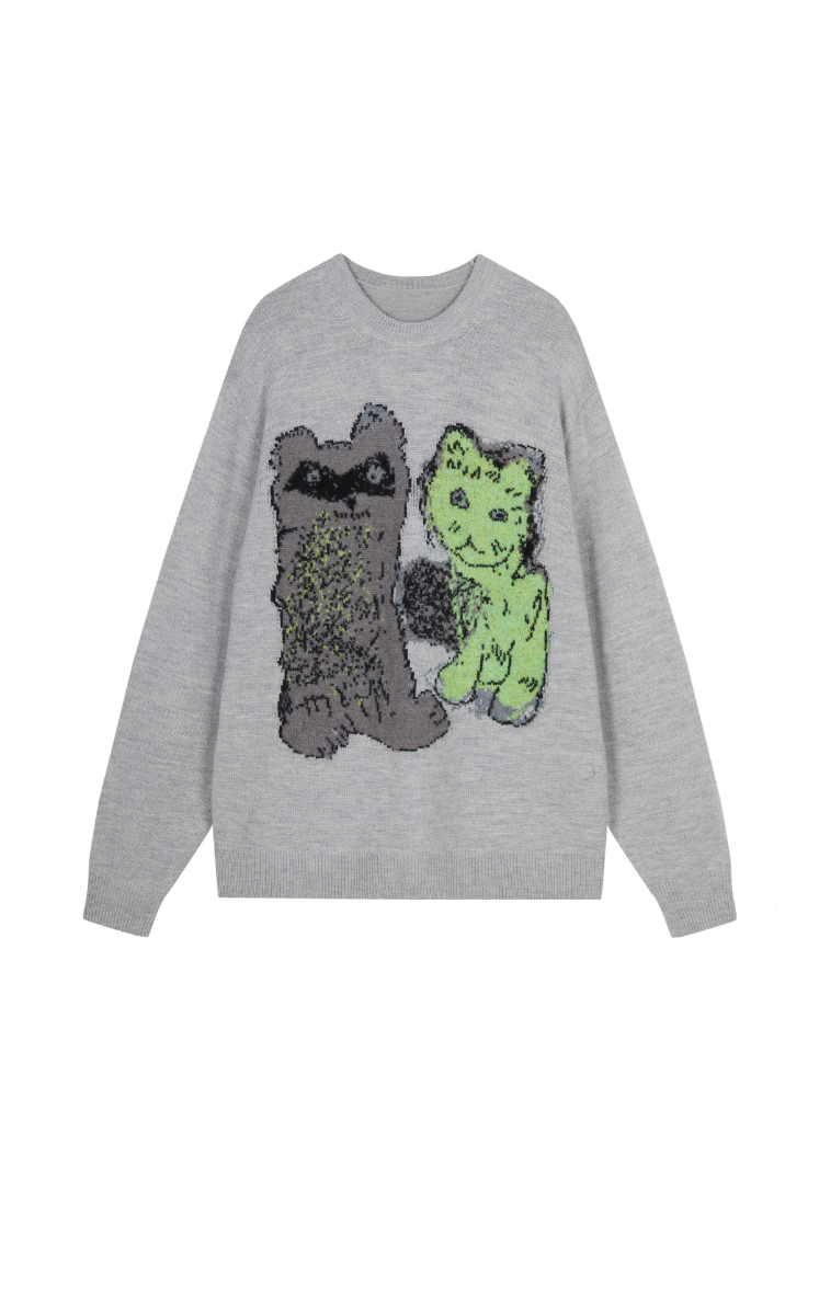 Sweater / JNBY Loose Fit Cat Print Long-Sleeve Sweater