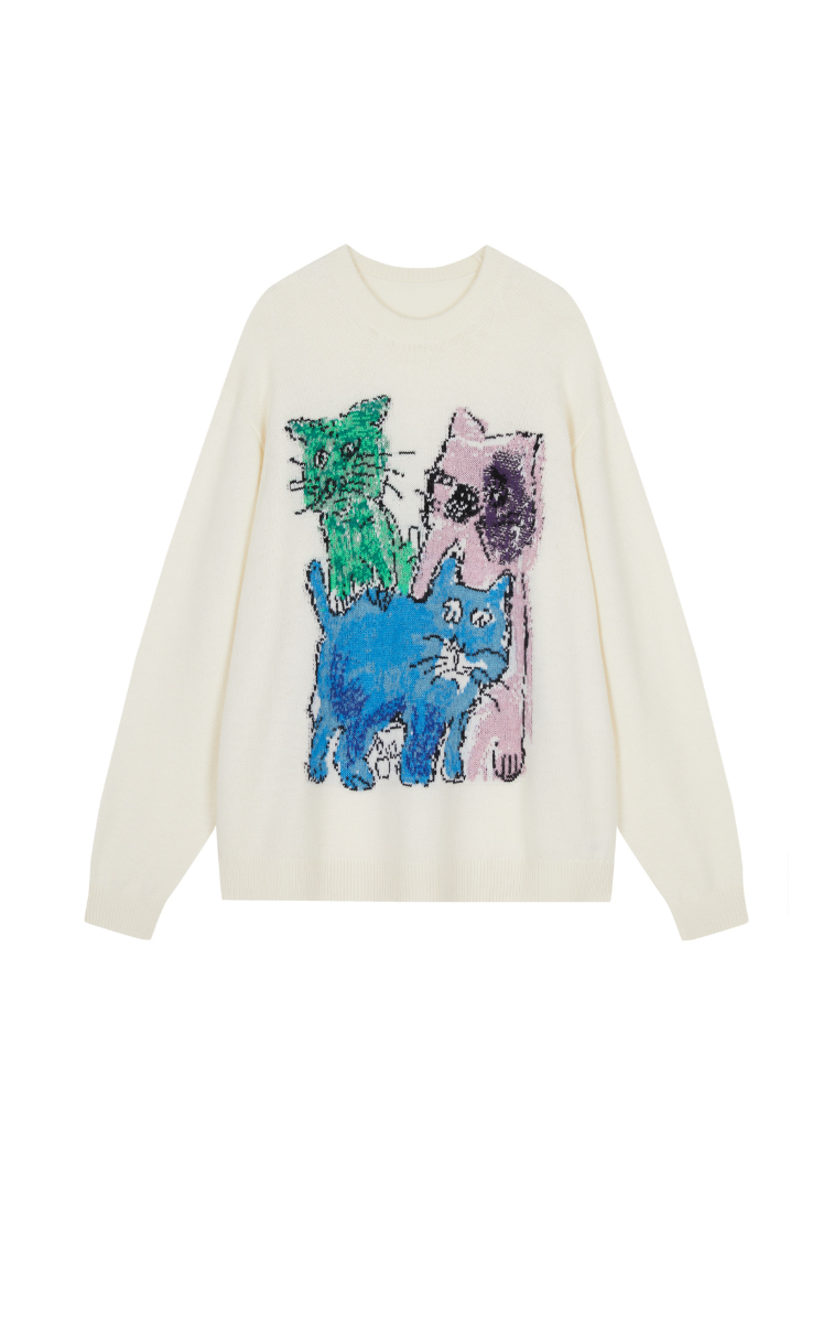 Sweater / JNBY Loose Fit Cat Print Long-Sleeve Sweater