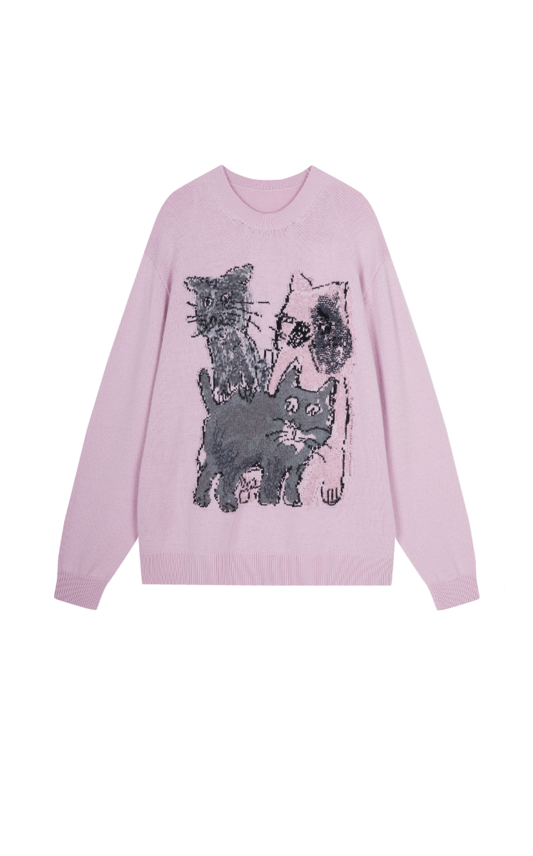 Sweater / JNBY Loose Fit Cat Print Long-Sleeve Sweater