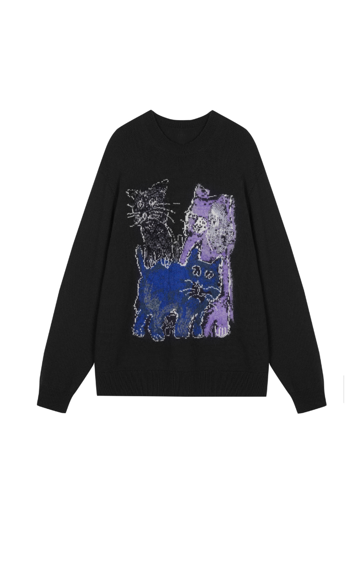 Sweater / JNBY Loose Fit Cat Print Long-Sleeve Sweater