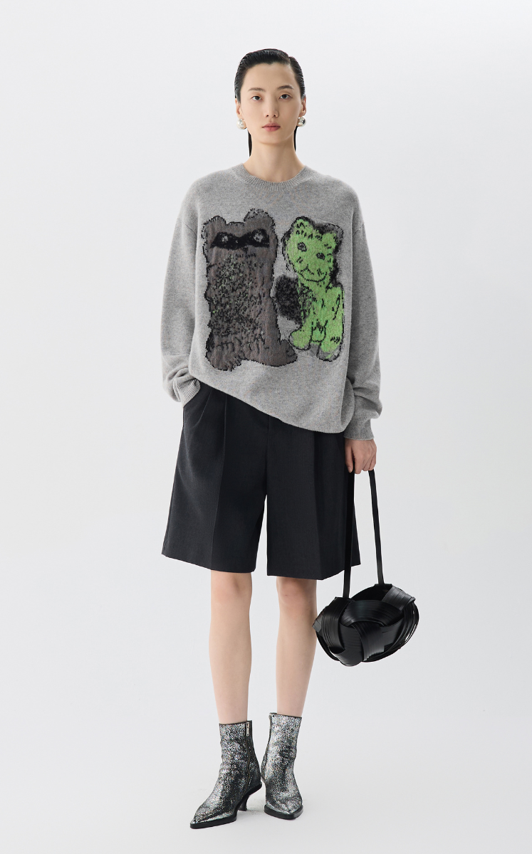 Sweater / JNBY Loose Fit Cat Print Long-Sleeve Sweater