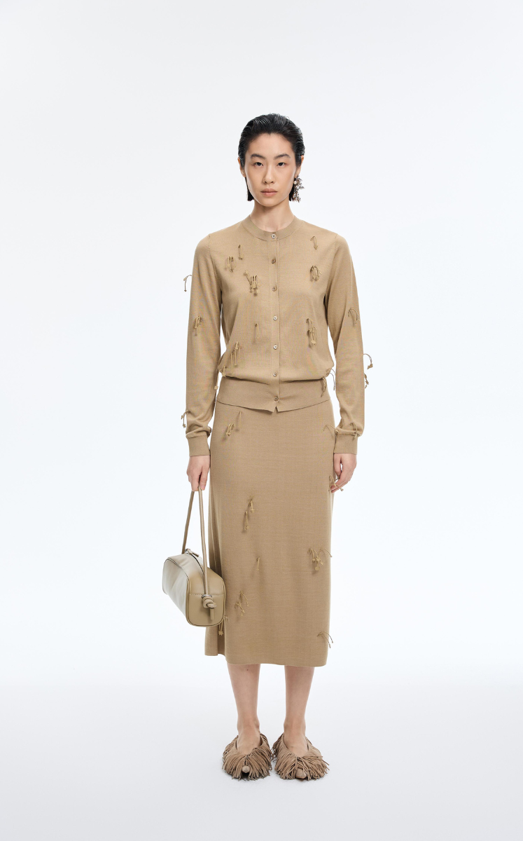 Sweater / JNBY Silk-Cotton Blend Floral Fringe Cardigan