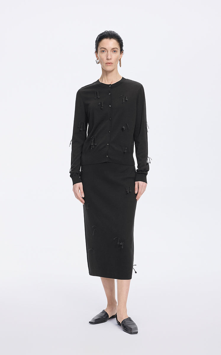 Sweater / JNBY Silk-Cotton Blend Floral Fringe Cardigan