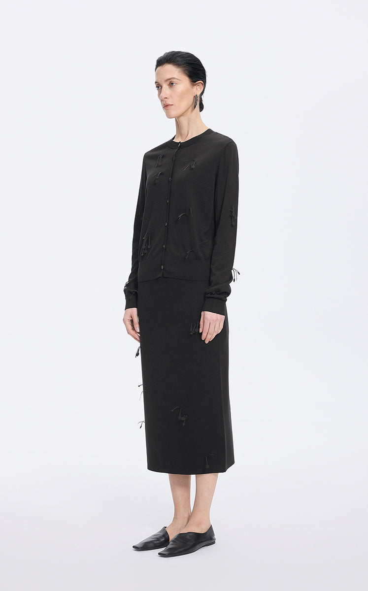 Sweater / JNBY Silk-Cotton Blend Floral Fringe Cardigan