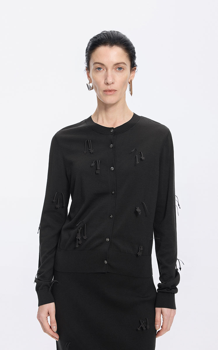 Sweater / JNBY Silk-Cotton Blend Floral Fringe Cardigan