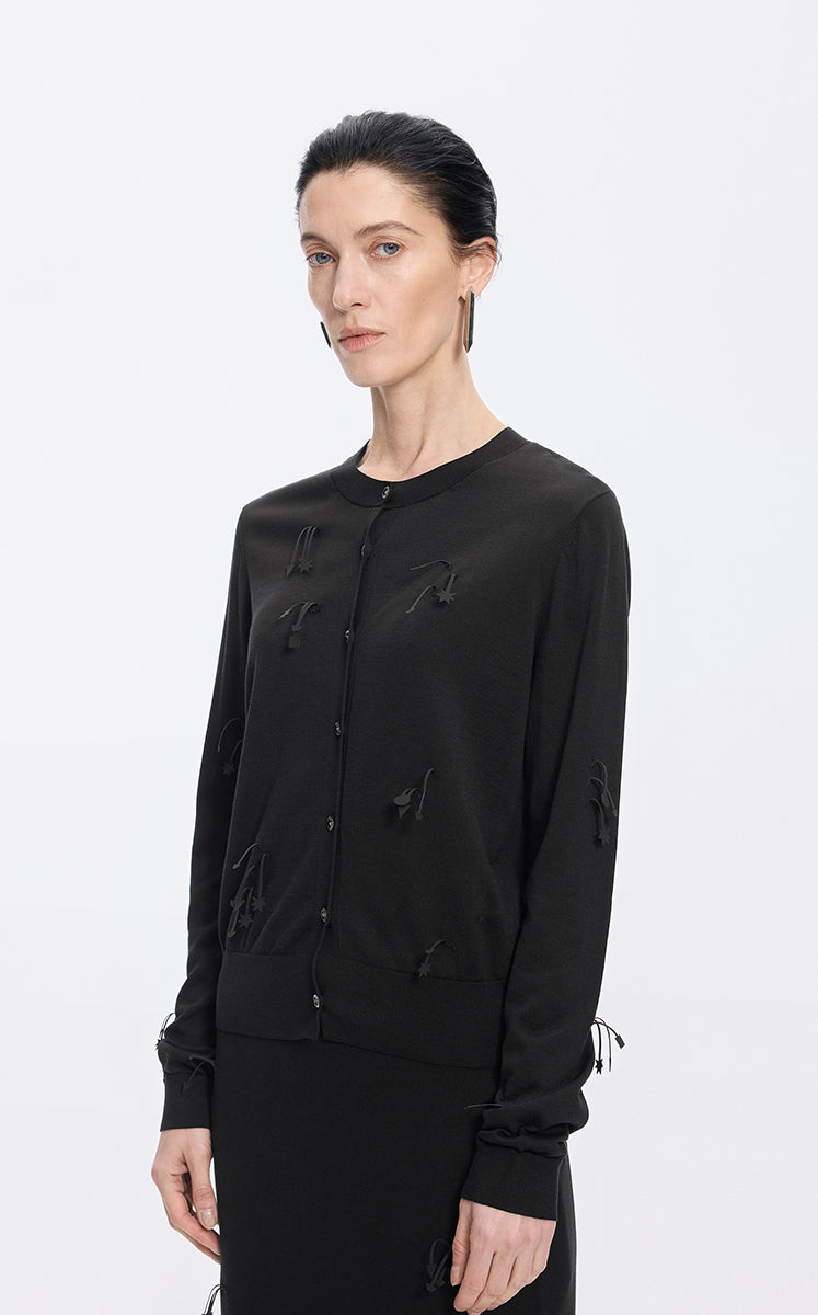 Sweater / JNBY Silk-Cotton Blend Floral Fringe Cardigan