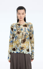 Sweater / JNBY T-Shape Floral Print Mohair Blend Cardigan