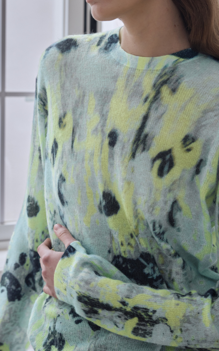 Sweater / JNBY T-Shape Floral Print Mohair Blend Pullover