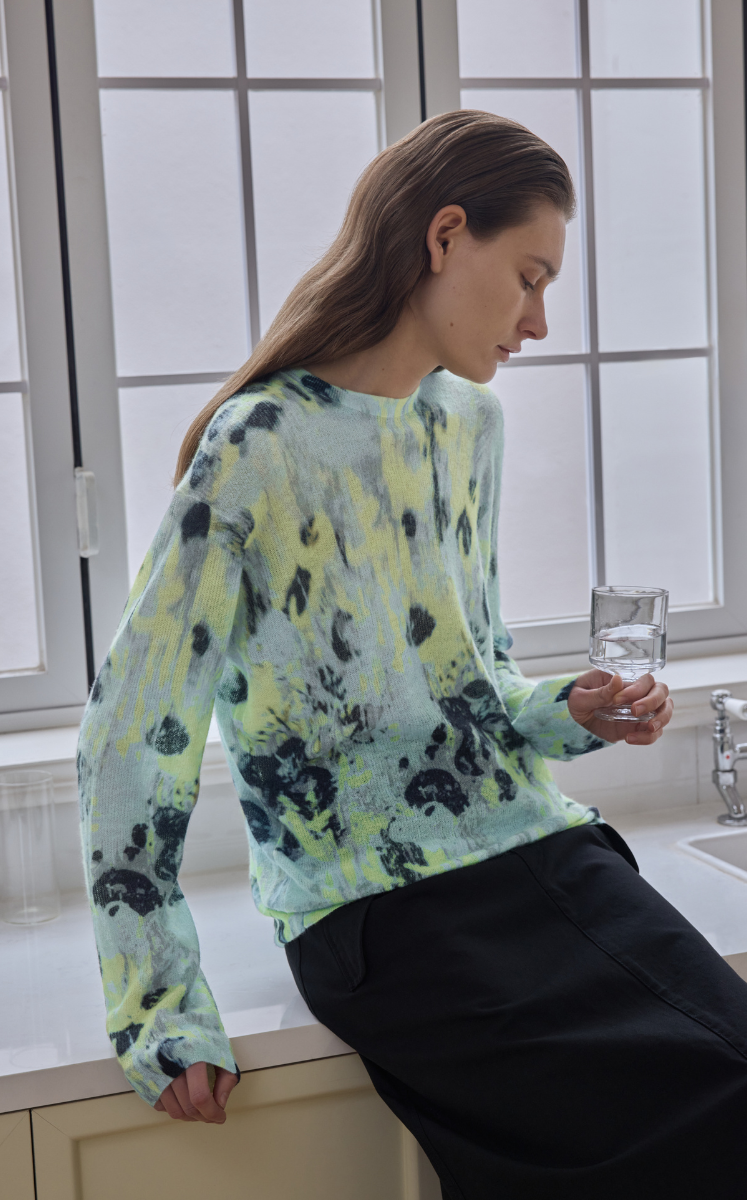 Sweater / JNBY T-Shape Floral Print Mohair Blend Pullover