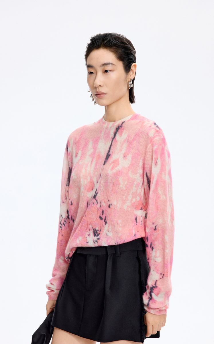 Sweater / JNBY T-Shape Floral Print Mohair Blend Pullover