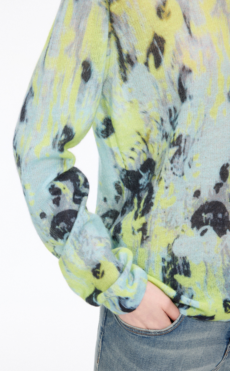 Sweater / JNBY T-Shape Floral Print Mohair Blend Pullover