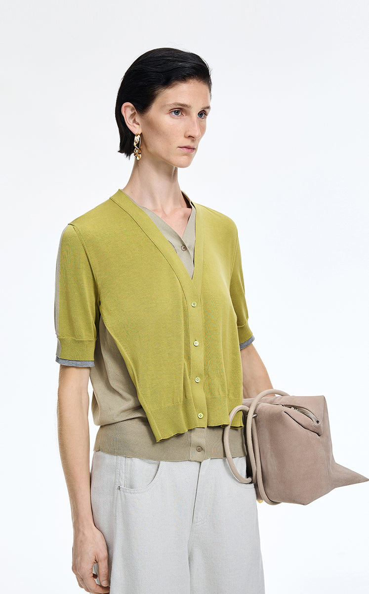 Sweater / JNBY V-Neck layered Mid-Length Cardigan