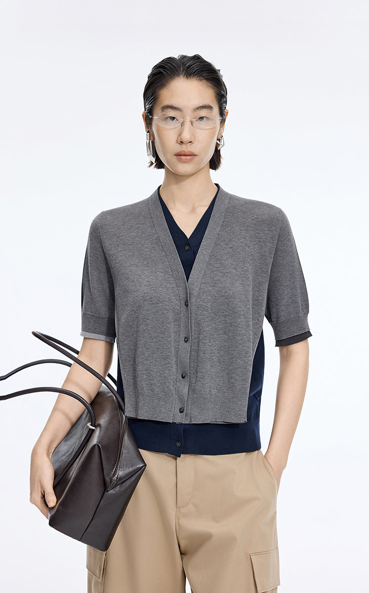 Sweater / JNBY V-Neck layered Mid-Length Cardigan
