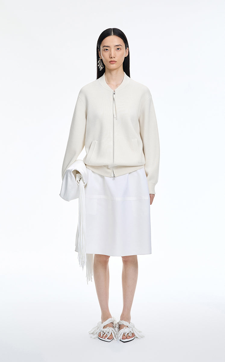 Sweater / JNBY Wool-Blend Collarless Zip Cardigan