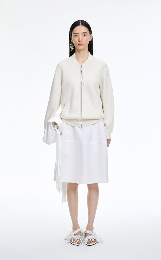 Sweater / JNBY Wool-Blend Collarless Zip Cardigan