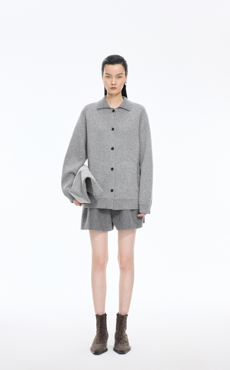 Sweater / JNBY Wool-Cashmere Blend Petite Lapel Cardigan