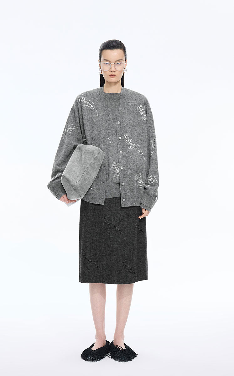 Sweater / JNBY Wool-Cashmere Crystal Wave Cardigan