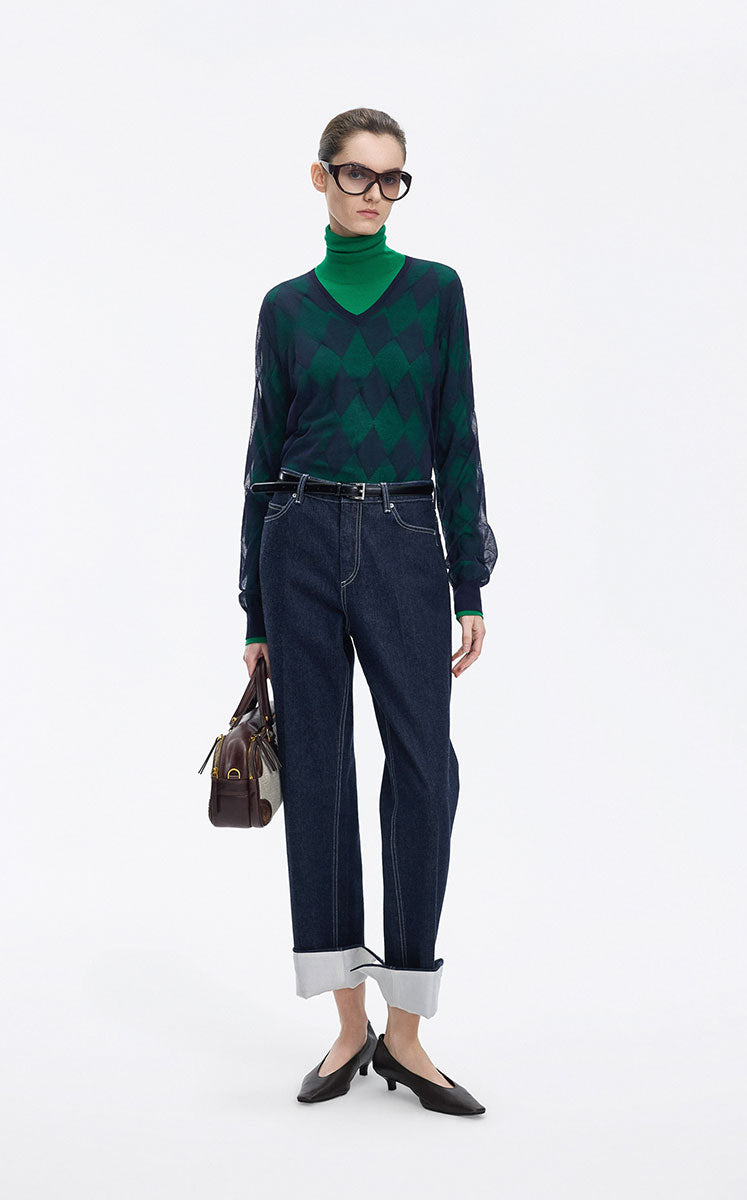 Sweater / JNBY Cotton Blend V-Neck Textured Knit