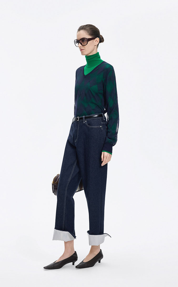 Sweater / JNBY Cotton Blend V-Neck Textured Knit