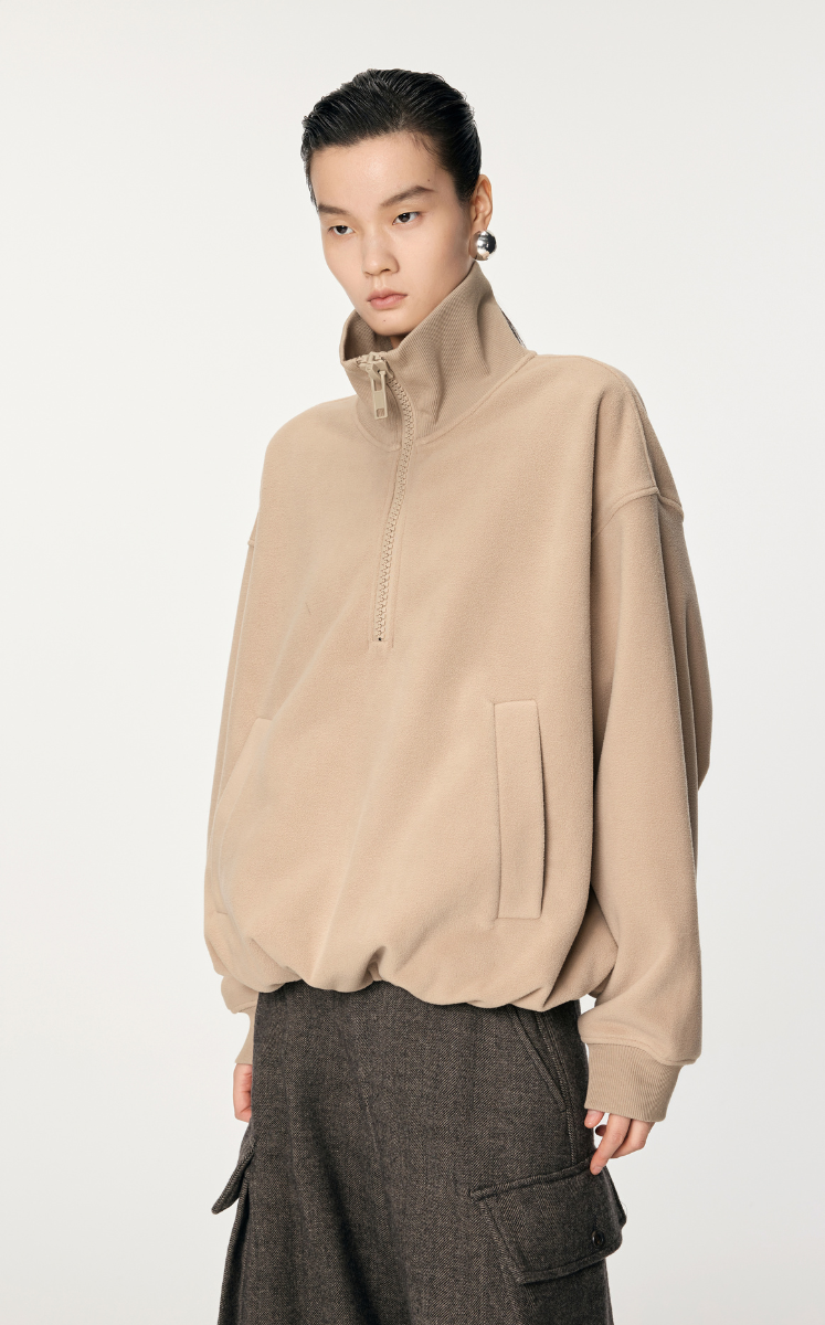 Sweatshirt / JNBY Oversized Zip-Front Pullover With Drawstring Hem