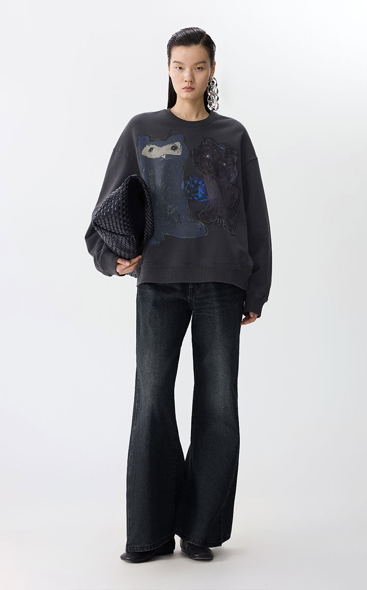 Sweatshirt / JNBY Playful Cat Oversized Cotton Sweatshirt