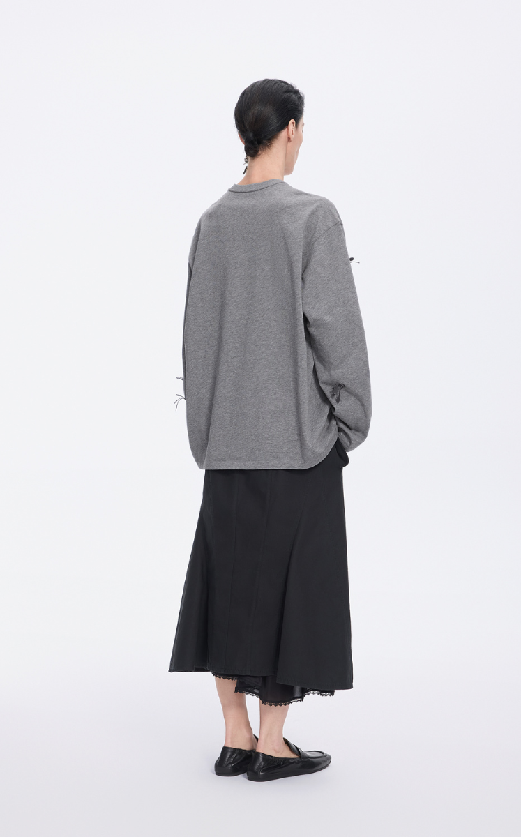 T-Shirt / JNBY 3D Floral Fringe Cotton Long Sleeve Tee