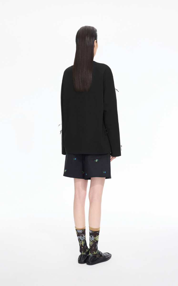 T-Shirt / JNBY 3D Floral Fringe Cotton Long Sleeve Tee