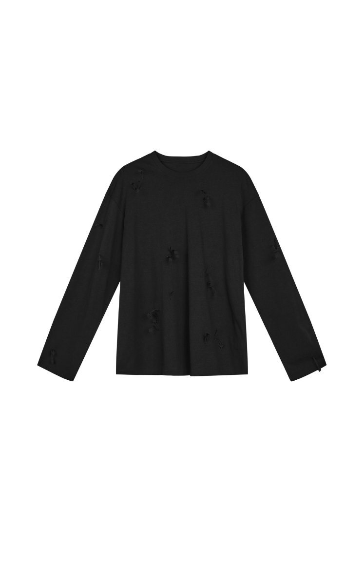 T-Shirt / JNBY 3D Floral Fringe Cotton Long Sleeve Tee