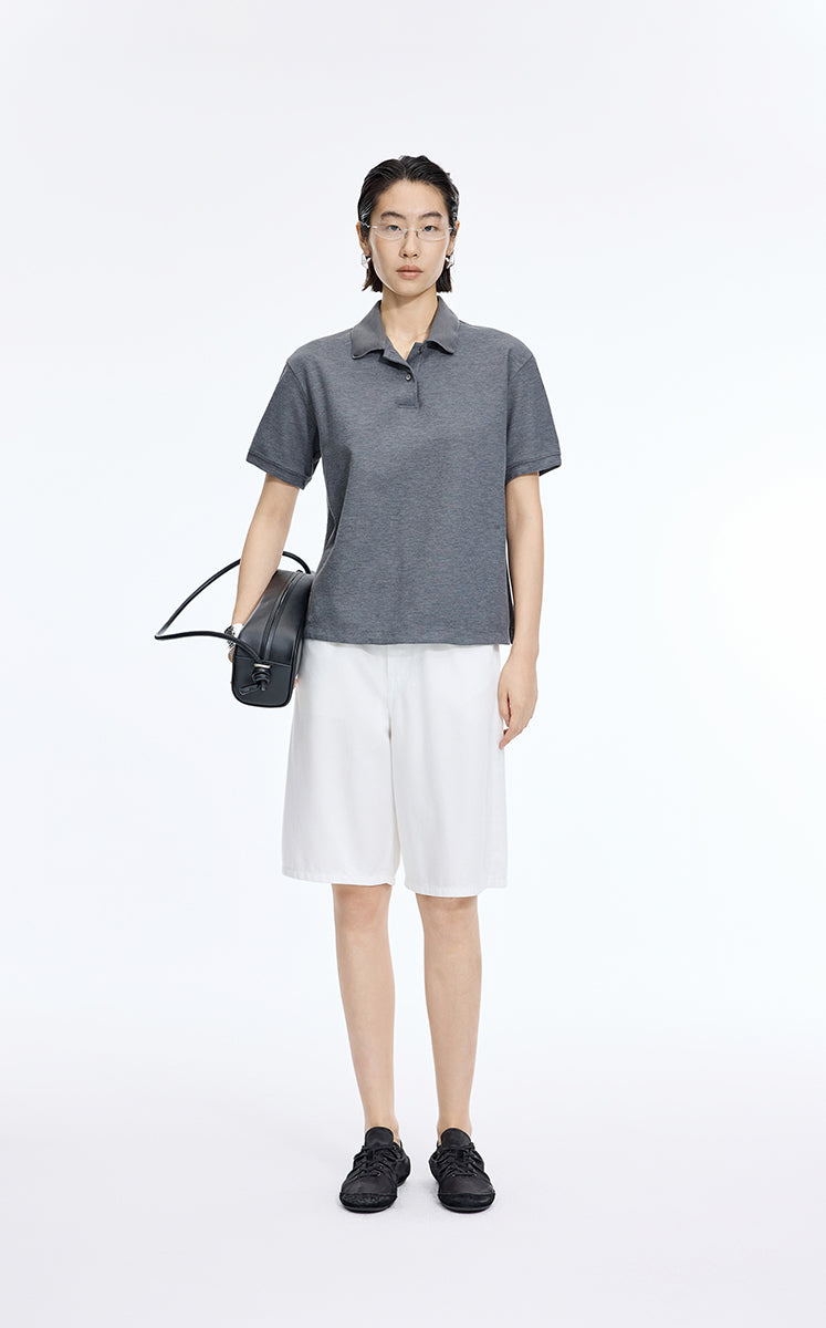 T-Shirt / JNBY Cropped Cotton Blend Polo Shirt