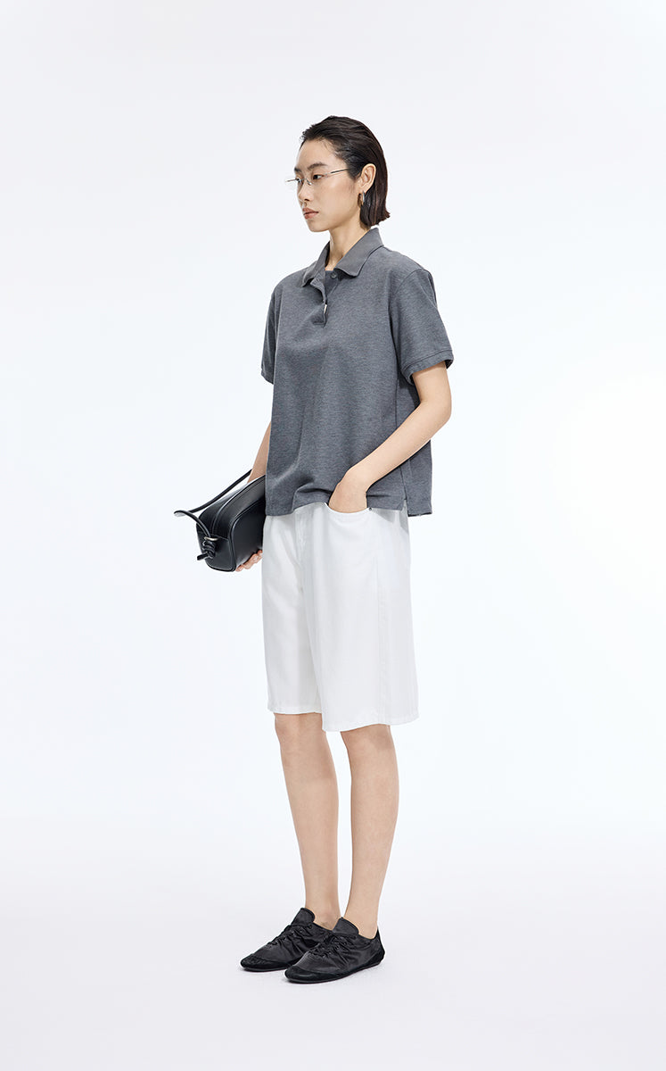 T-Shirt / JNBY Cropped Cotton Blend Polo Shirt