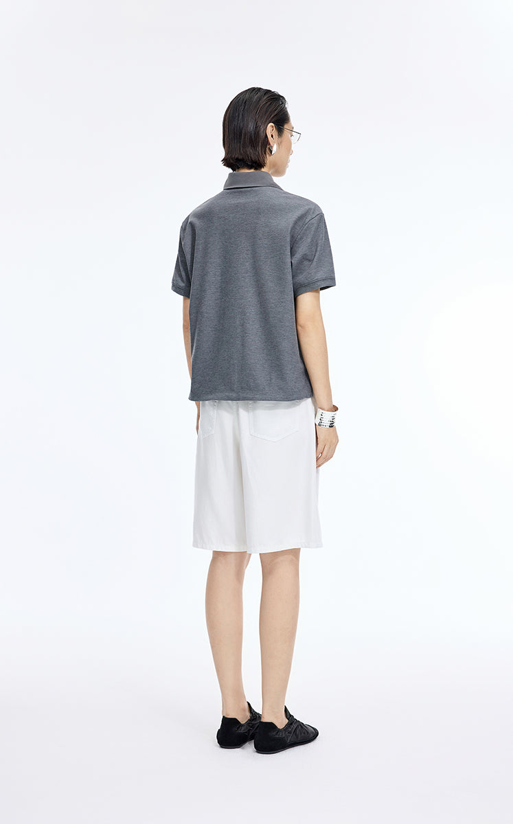 T-Shirt / JNBY Cropped Cotton Blend Polo Shirt
