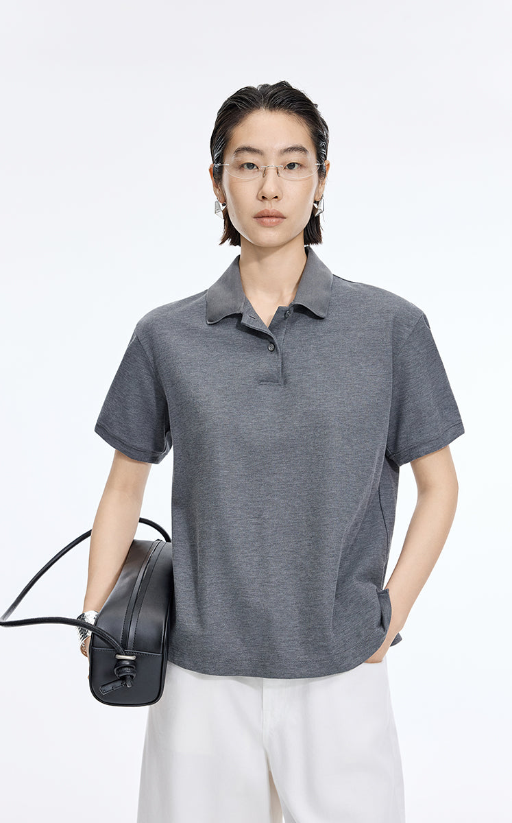T-Shirt / JNBY Cropped Cotton Blend Polo Shirt
