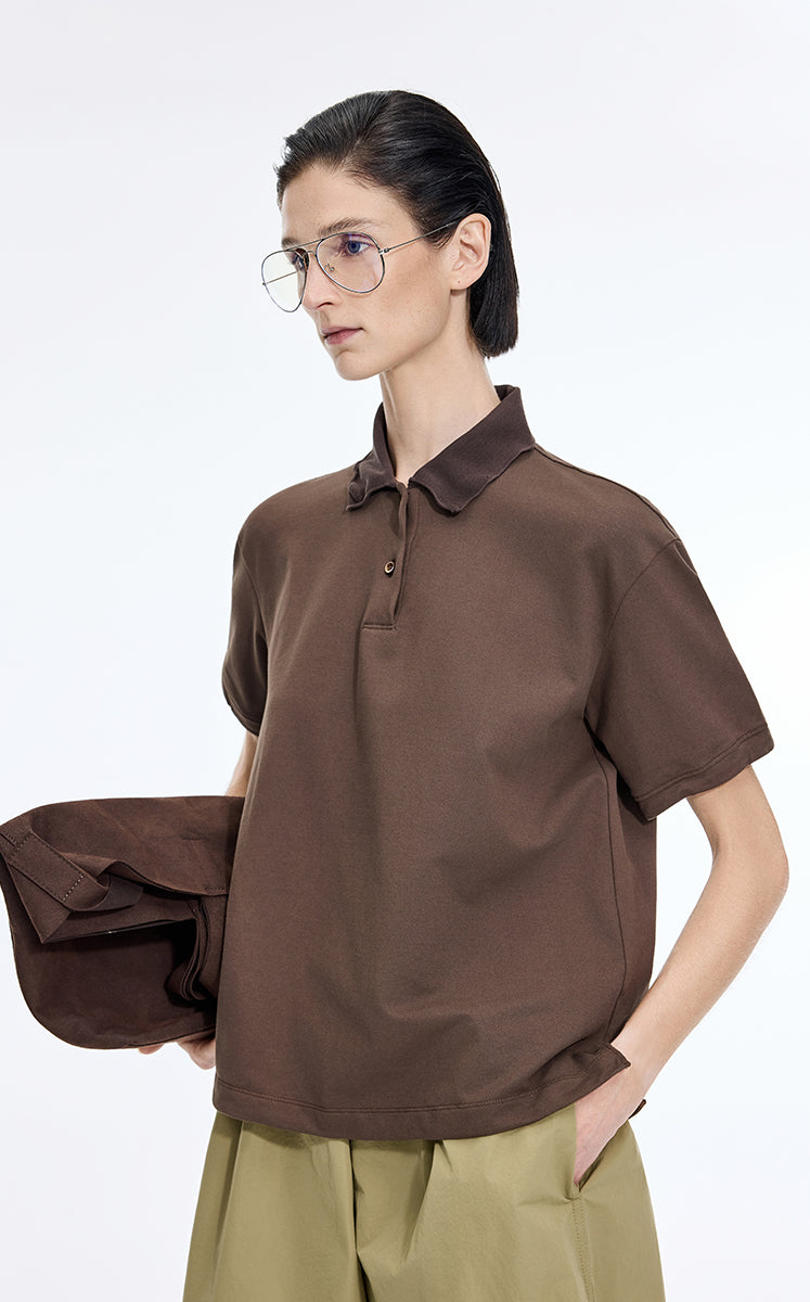 T-Shirt / JNBY Cropped Cotton Blend Polo Shirt