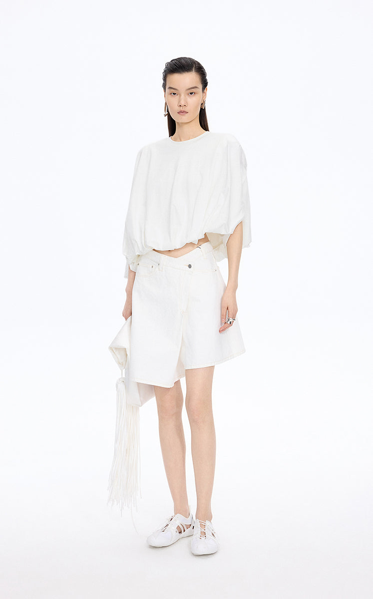 T-Shirt / JNBY Cropped Cotton Relaxed Fit T-Shirt