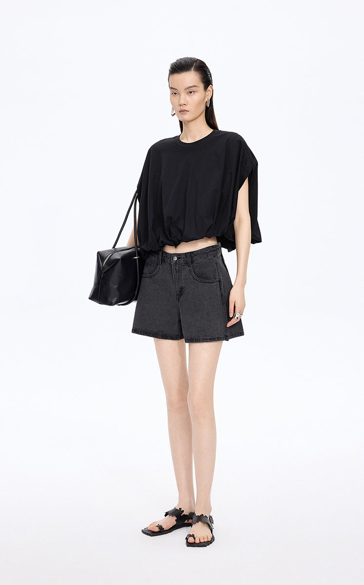 T-Shirt / JNBY Cropped Cotton Relaxed Fit T-Shirt