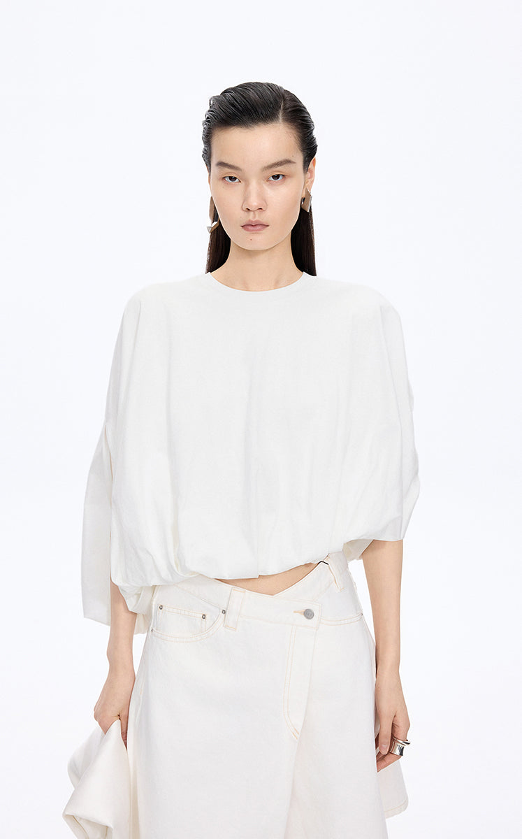 T-Shirt / JNBY Cropped Cotton Relaxed Fit T-Shirt