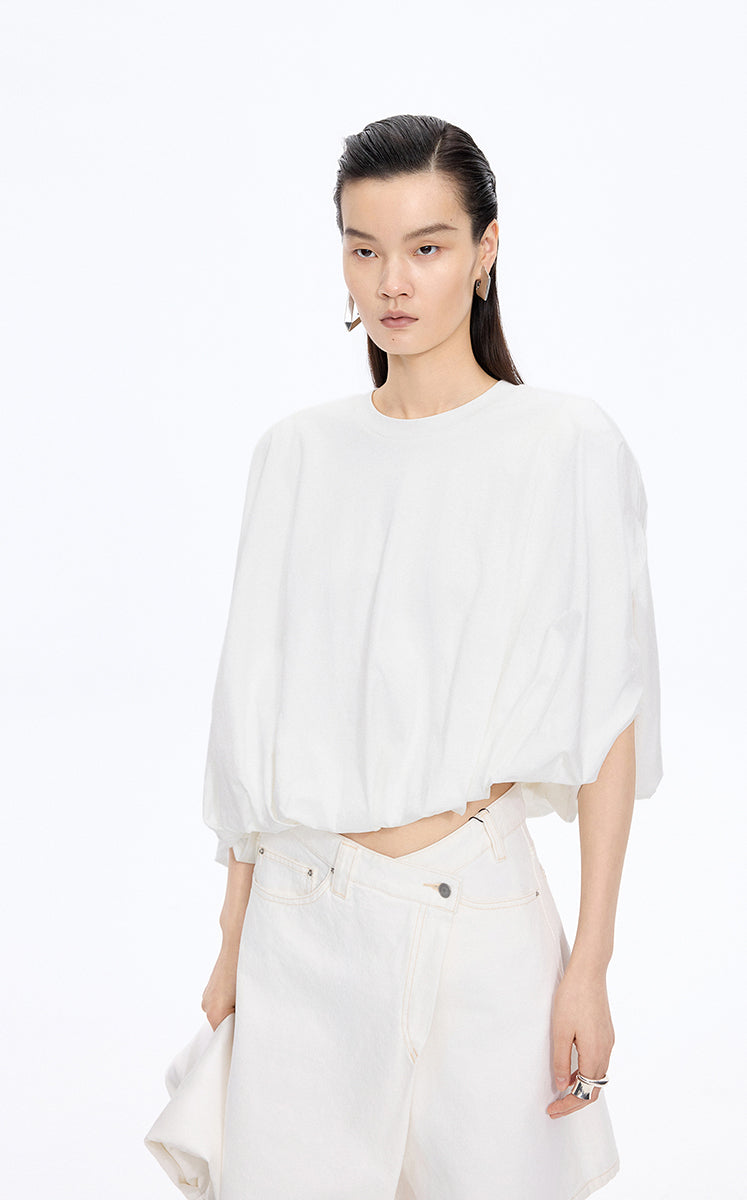 T-Shirt / JNBY Cropped Cotton Relaxed Fit T-Shirt