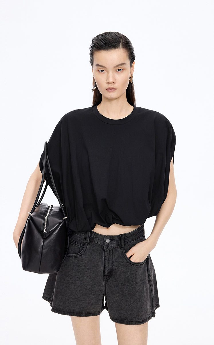 T-Shirt / JNBY Cropped Cotton Relaxed Fit T-Shirt