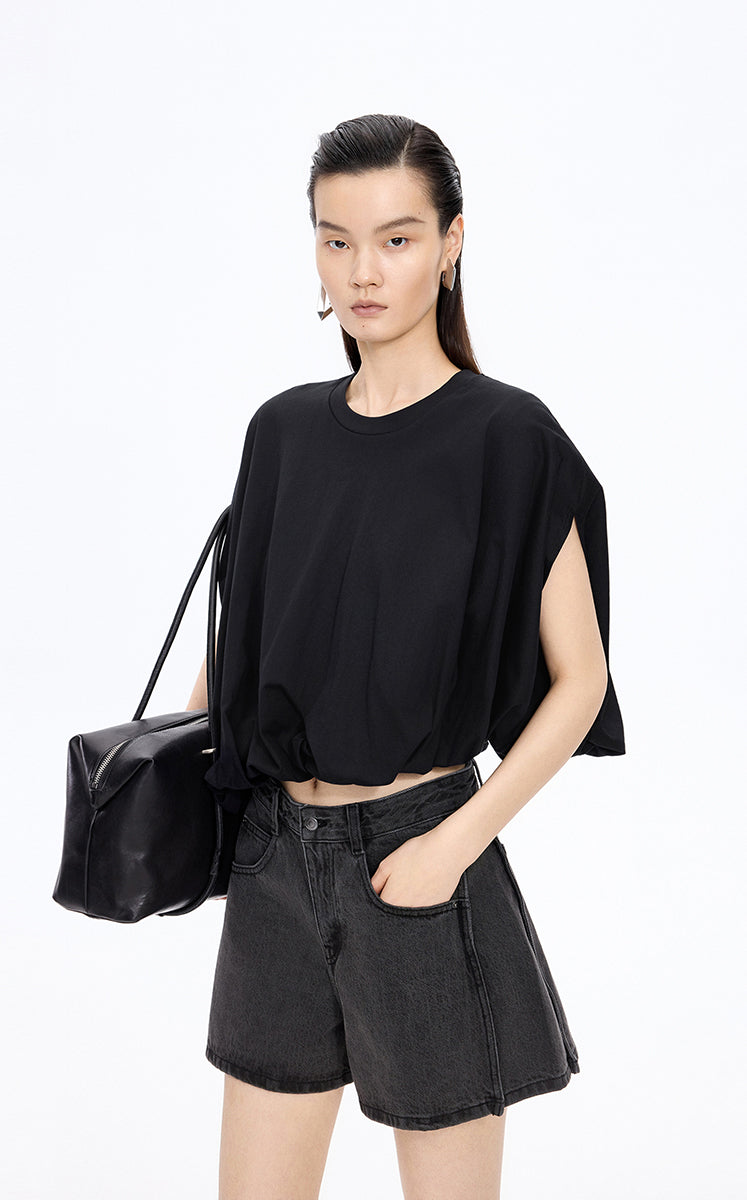 T-Shirt / JNBY Cropped Cotton Relaxed Fit T-Shirt