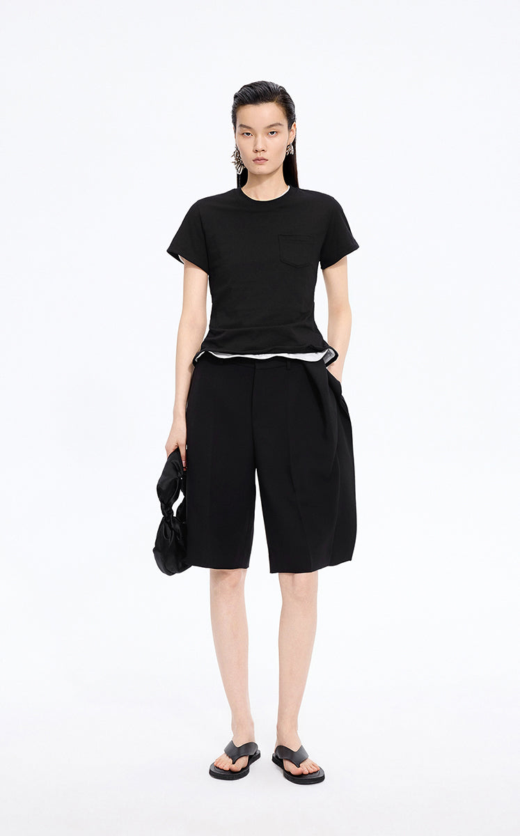 T-Shirt / JNBY Cropped Twist Hem Cotton T-Shirt