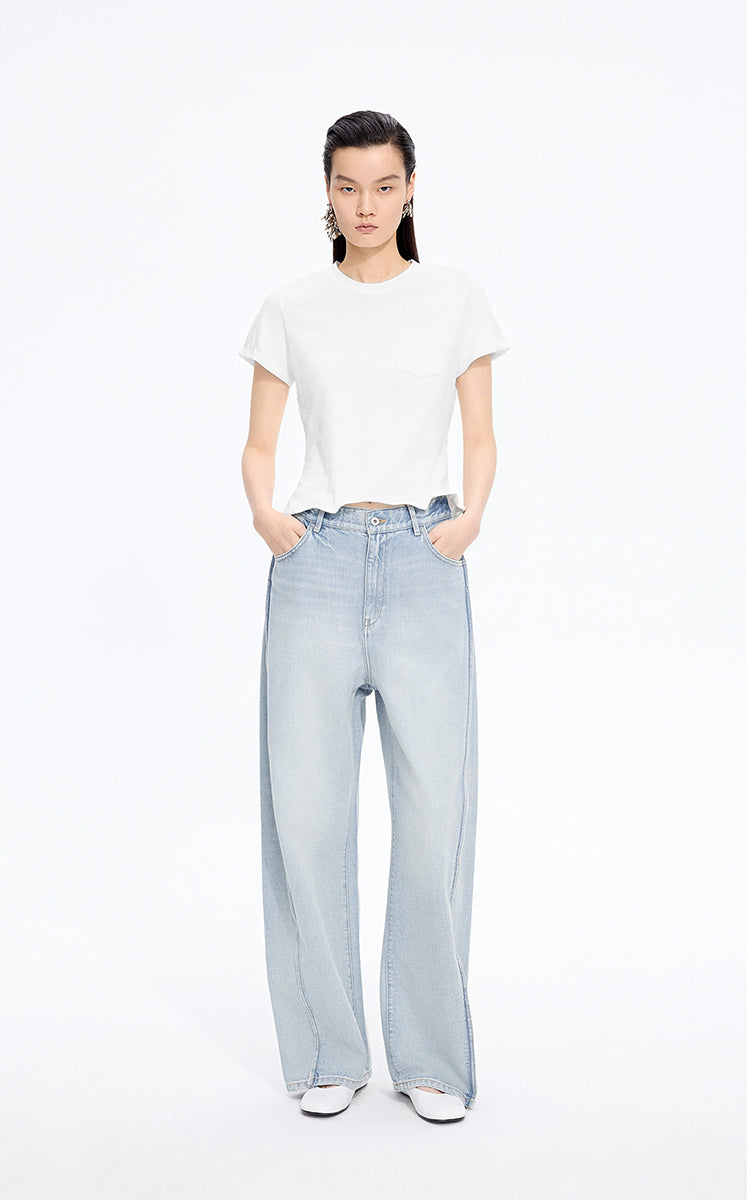 T-Shirt / JNBY Cropped Twist Hem Cotton T-Shirt
